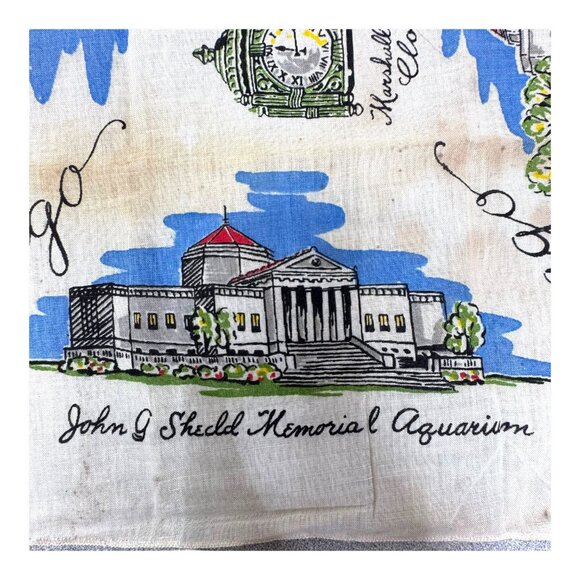 Vintage Chicago Illinois City State Landmarks RARE Souvenir Handkerchief READ - Picture 5 of 13